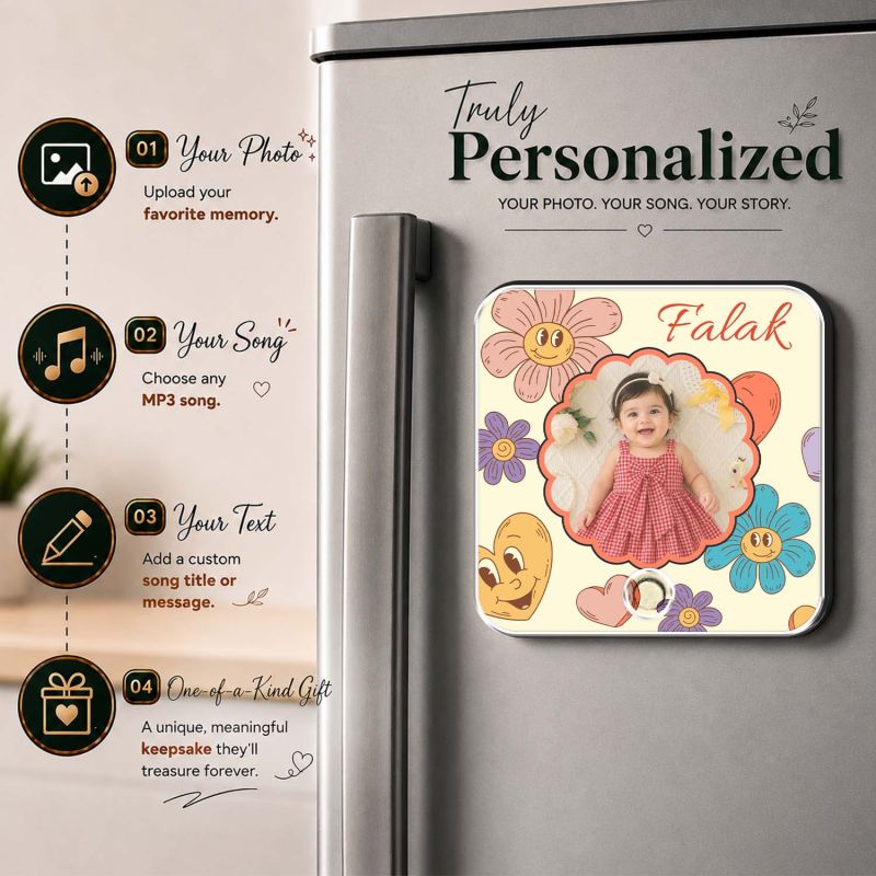 Personalised Birthday Gift for Baby Girl Customized Musical Fridge Magnet with Photo and Song  Audio Message Gift Rechargeable Sound Magnet
